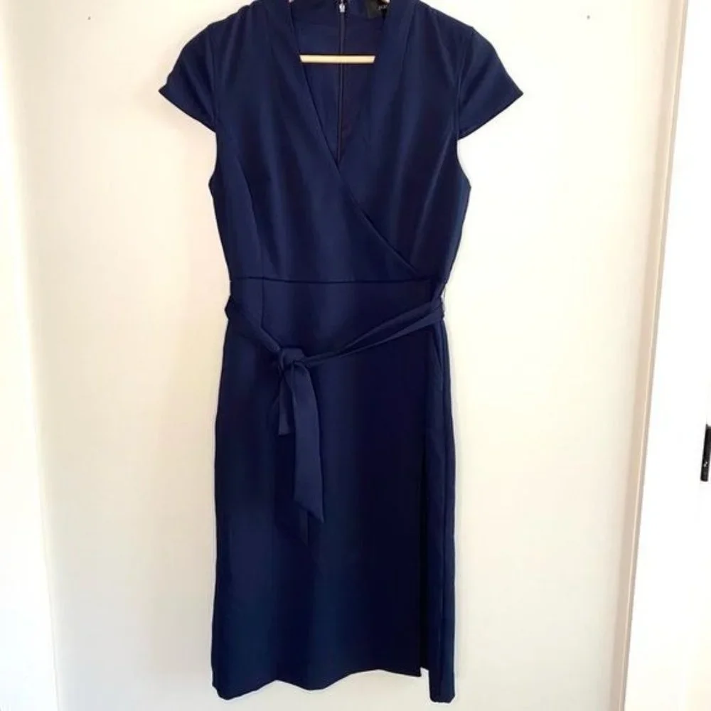 J. Crew Navy Wrap Sheath Midi Dress